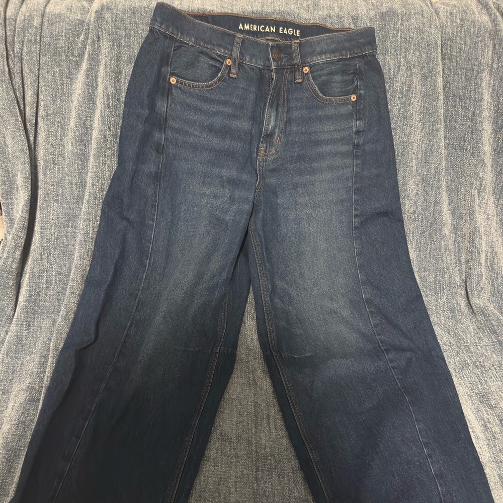 American Eagle Outfitters Dark Blue Wide-Leg Jeans